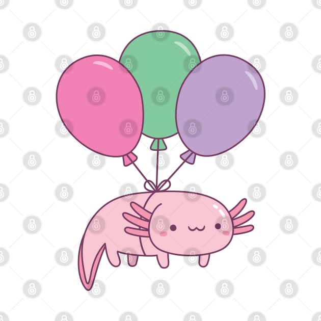 Cute Axolotl and Balloons by rustydoodle