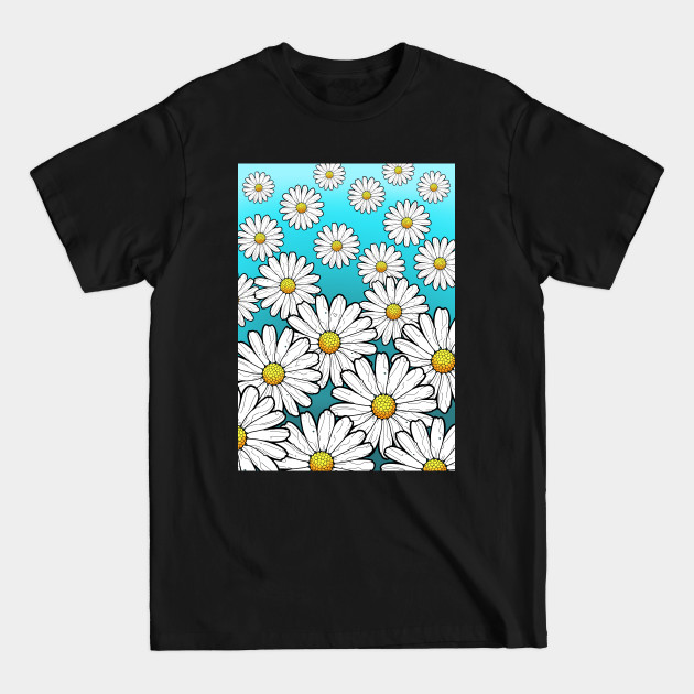 Disover daisies floral pattern on a turquoise sky background - Daisies Pattern - T-Shirt