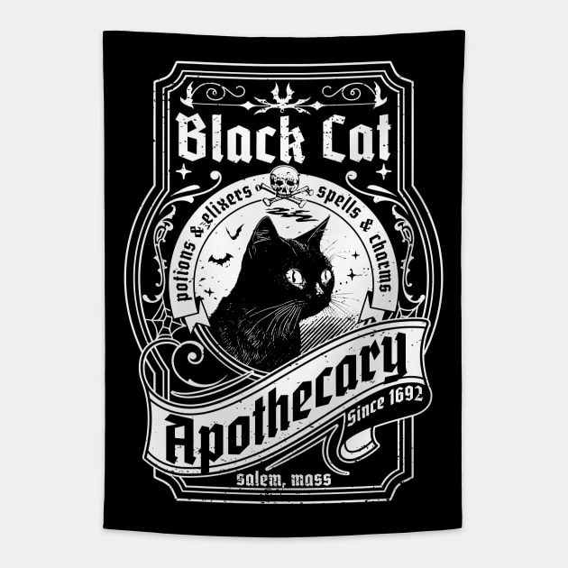 Black Cat Apothecary - Salem 1692 Retro Vintage Halloween Tapestry by OrangeMonkeyArt