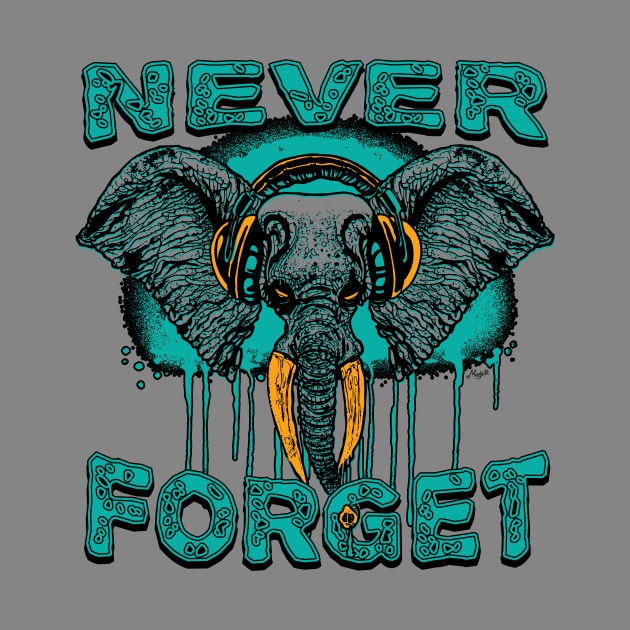 Never Forget Elephant with Headphones by Mudge