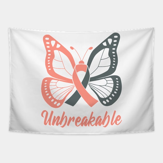 Peach and Gray Butterfly Awareness Ribbon Unbreakable Tapestry by FanaticTee