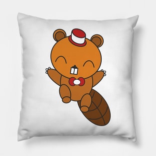 Happy Jumping Beaver with Hat and Bow Tie Pillow