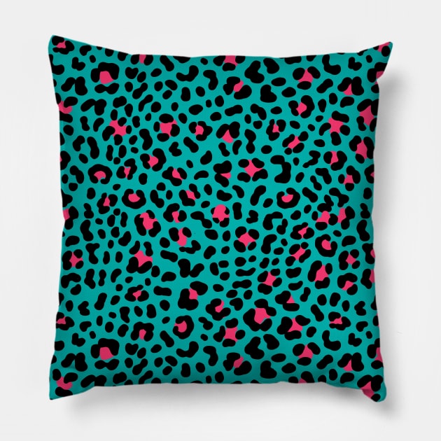 Trendy Leopard Print Pattern On Teal Blue Pillow by Giggias