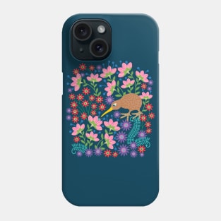 OKARITO KIWI BIRD New Zealand Cute Flightless Birdy Wildlife Nature Comeback Species with Bug and Flowers in Bright Multi-Colours - UnBlink Studio by Jackie Tahara Phone Case
