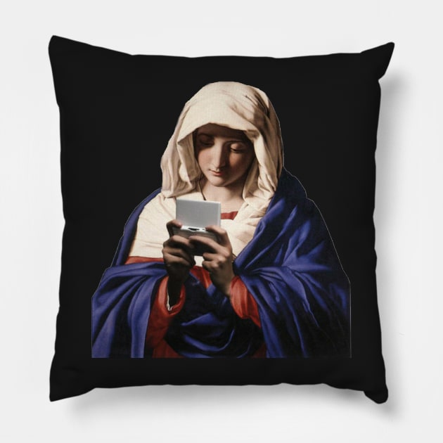 Virgin Mary Playing Gameboy Pillow by idkco