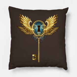 Key with Golden Wings ( Steampunk wings ) Pillow