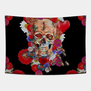 Skull Flower Power III Tapestry