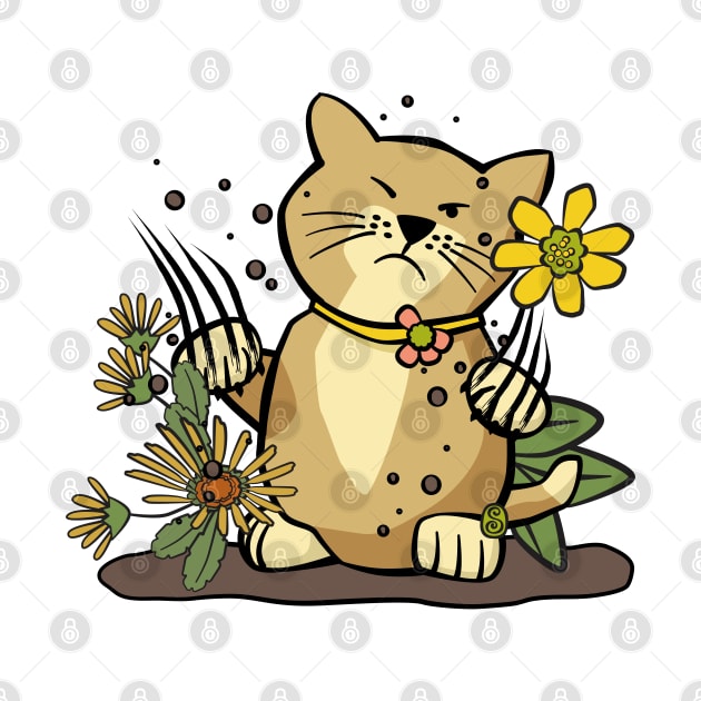 Angry Cat in Flower Garden by Sue Cervenka