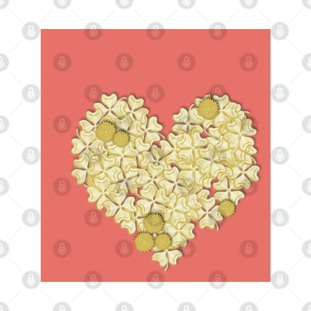 Gold clover heart on living coral by hereswendy