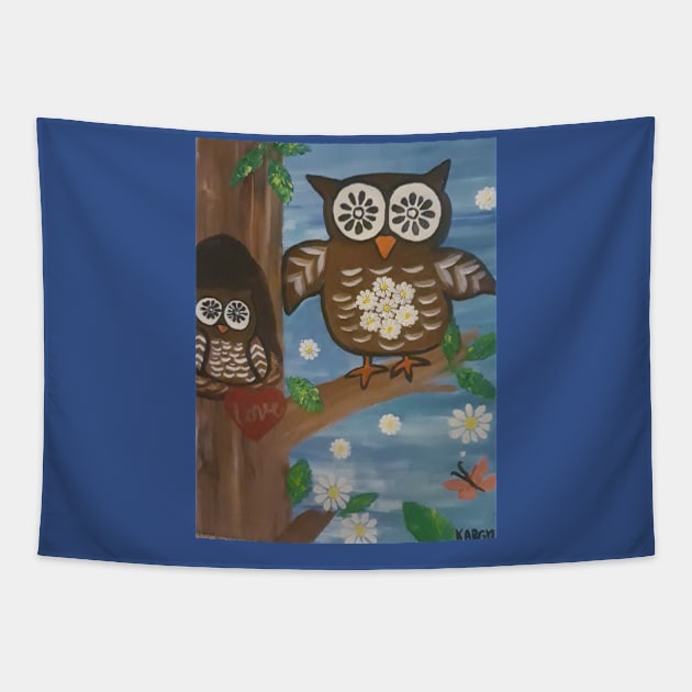 Mom and Baby Hoot Owl Tapestry by Oregon333