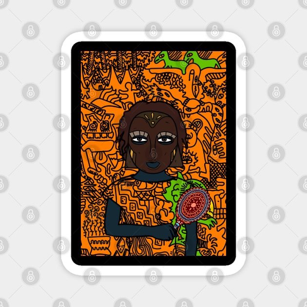 Majestic Digital Queen Collectible - Character with FemaleMask, AfricanEye Color, and DarkSkin on TeePublic Magnet by Hashed Art