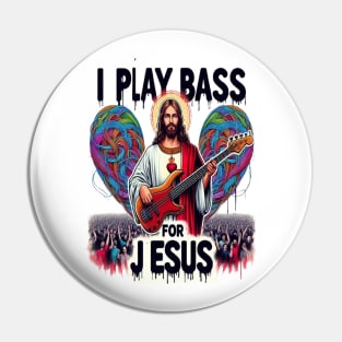 Jesus Depicted as a Bass Guitarist Performing for a Cheering Crowd Pin