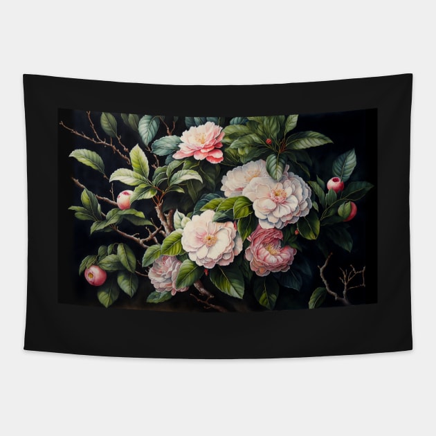Pale Pink Camellias Tapestry by kansaikate