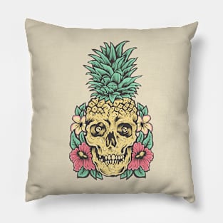 Summer Skull with Tropical Flowers Pillow