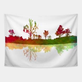 Silhouette Art Lake Shoreline Abstract Colour Tapestry