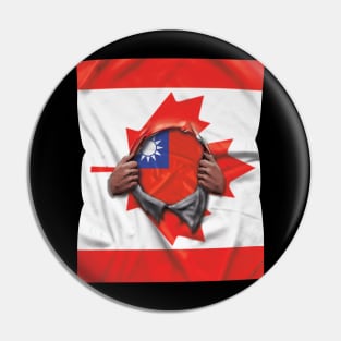 Taiwan Flag Canadian Flag Ripped - Gift for Taiwanese From Taiwan Pin