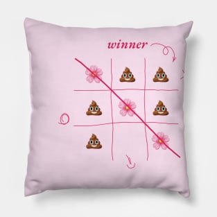 tic-tac-toe play | emoji flowers and poop Pillow