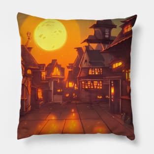 Spooky Halloween Moon Neigborhood in the Midnight Pillow