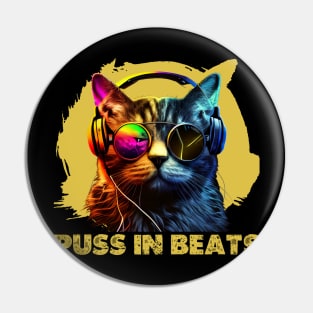 Puss in Beats, Funky Cat in DJ Headphones Pin