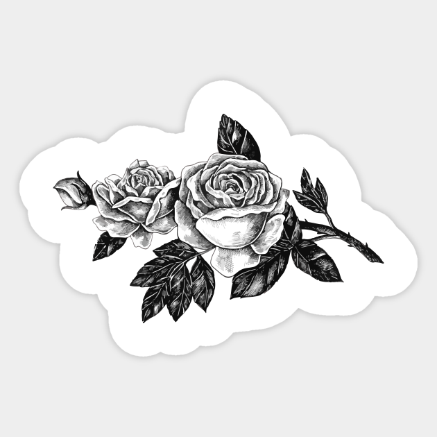 Vintage Roses Design Black And White Floral Pattern Vintage Roses Sticker Teepublic Rose flower white and black silhouettes collection. vintage roses design black and white floral pattern