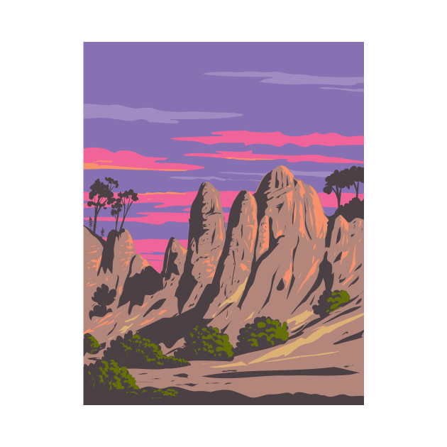 Rock Formations at Pinnacles National Park in California WPA Poster Art by retrovectors