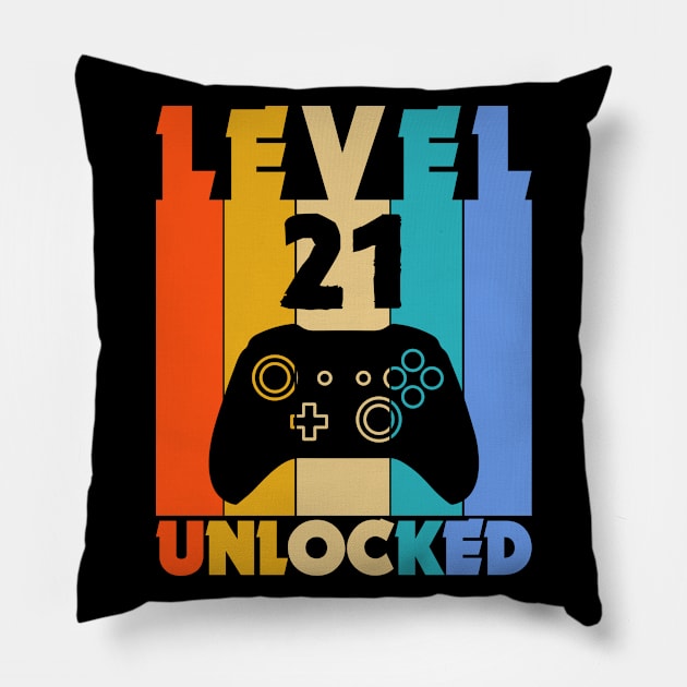 Level 21 Unlocked Funny Video Gamer Birthday Novelty T-Shirt Pillow by MekiBuzz Graphics