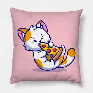 Cute Cat Eating Pizza Cartoon Pillow