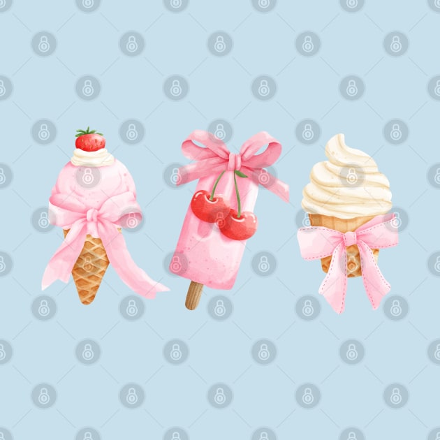 Coquette Sweet Treats Cherry & Pink Bows Ice Cream by figandlilyco