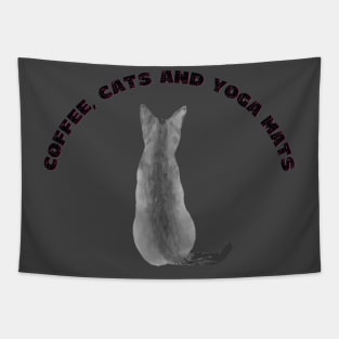 Coffee cats and yoga mats funny yoga and cat drawing Tapestry