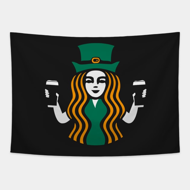 Shamrock Coffee Black Tapestry by Daribo