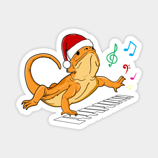 Cute Bearded Dragon Christmas Hat Playing Piano Magnet