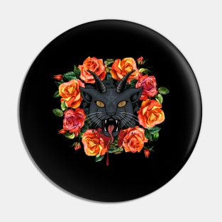 Satanic Cat with Roses Pin