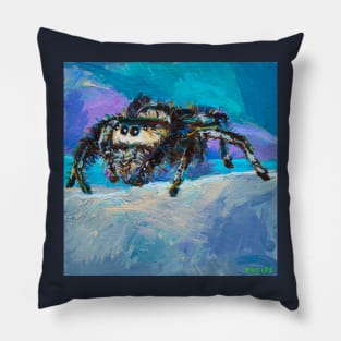 Psychedelic Jumping Spider by Robert Phelps Pillow