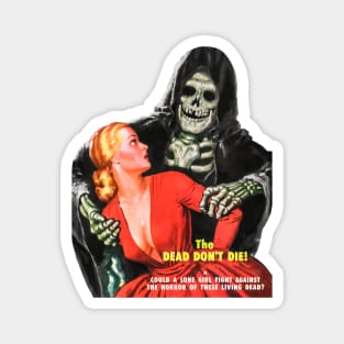 REVISTANGO #48 - Woman in Red Caught in Skeletal Embrace Beneath Title “The Dead Don’t Die” in Classic Midcentury Pulp Horror Cover Art of Terror and Seduction Magnet