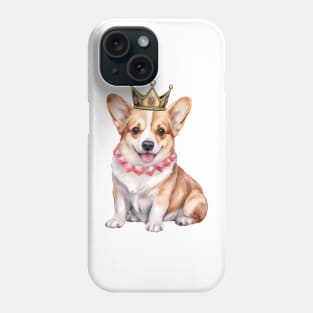 Watercolor Pembroke Welsh Corgi Dog Wearing a Crown Phone Case