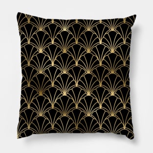 Scallop Shells in Black and Gold Art Deco Vintage Foil Pattern Pillow