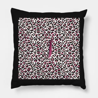 Letter I Monogram & Pink Leopard Print Pillow