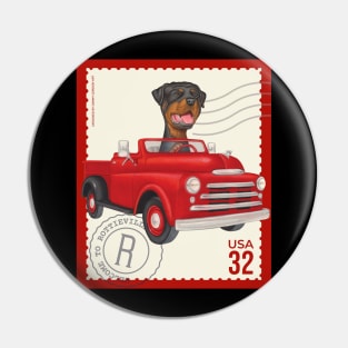 Funny Rottweiler Dog driving a cute classic truck Pin