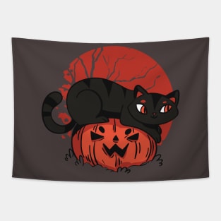 Halloween Black Cat Pumpkin Jack O Lantern Monster Cute Costume Spooky Funny Creepy Creature Tapestry