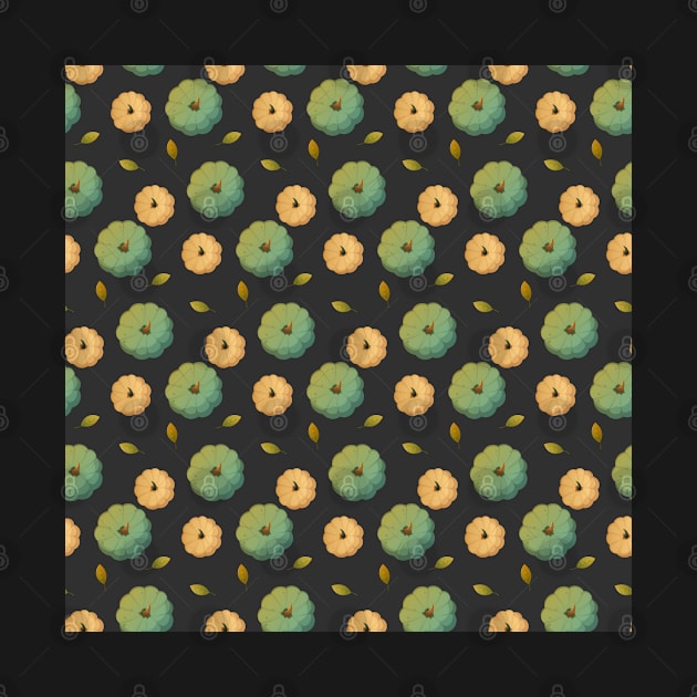 Autumn pattern of whole pumpkins on a black background by Ann4design