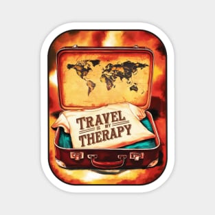 "Travel is My Therapy" Vintage Suitcase Sticker Magnet