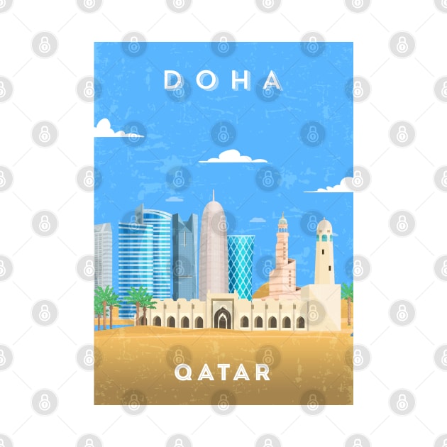 Doha, Qatar - Retro travel minimalist poster by GreekTavern