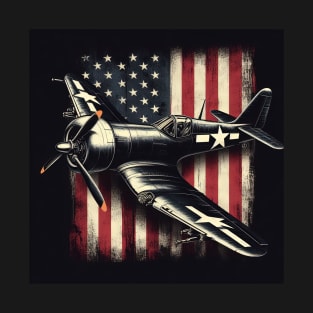 F4U Corsair WW2 airplane US Flag WWII Warbird T-Shirt