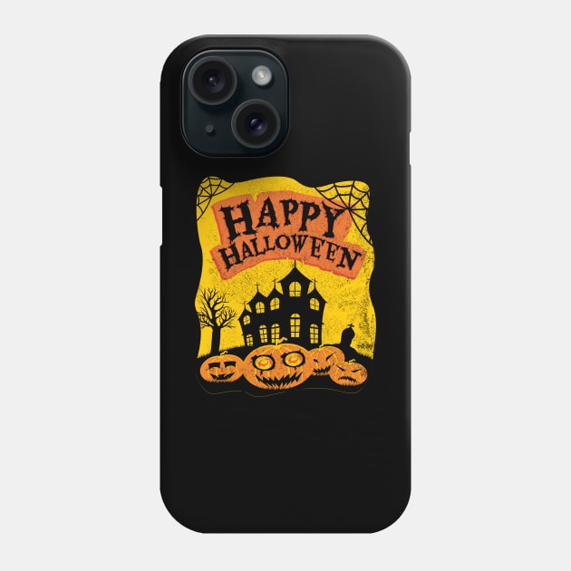 Happy Halloween Haunted House and Pumpkins Phone Case by Kylie Paul
