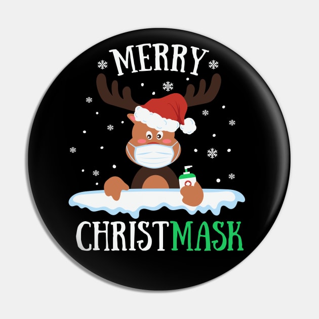 Merry Christmask Reindeer Hand Sanitizer Christmas Gift Pin by BadDesignCo