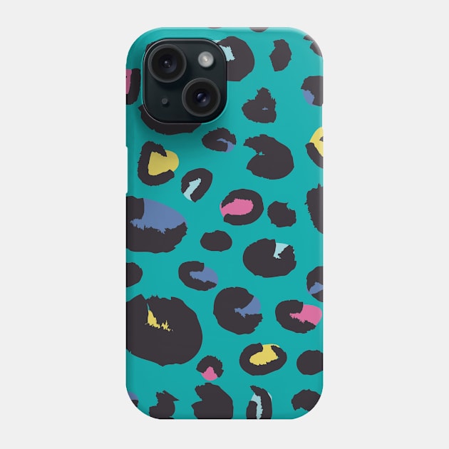 Rainbow Leopard on Teal Phone Case by purplegorilladesign23@gmail.com