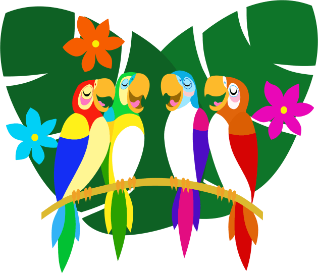 Tropical Singing Feathered Friends Kids T-Shirt by Sunshone1