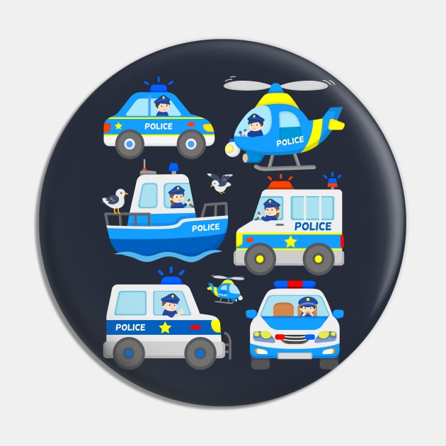 Cops with Patrol Cars Police Helicopter Boat for Kids Pin by samshirts