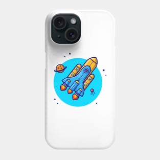 Space Shuttle Flying with Planet and Satellite Cartoon Vector Icon Illustration Phone Case
