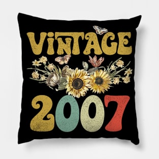 Vintage 2007 Sunflower Floral Retro Groovy 16th Birthday Pillow